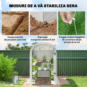Outsunny Seră de Grădină cu Rafturi și Ușă Rulabilă, Seră pentru Grădină cu Cadru din Oțel, Acoperiș din PE Anti-UV, pentru Legume, Flori și Plante, 123x187x189 cm, Alb | Aosom Romania