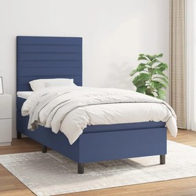 vidaXL Pat box spring cu saltea, albastru, 100x200 cm, textil