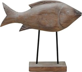 Decoratiune in forma de peste, din lemn reciclat, H39 Wooden Fish