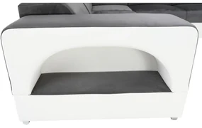 colţar în formă de U, piele ecologică albă/material textil gri, model dreapta, KAMELIA