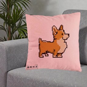Perna Personalizata Corgi Pixel Art, 40x40 cm, Roz, Husa Detasabila, Perna Inclusa, BEKZ®
