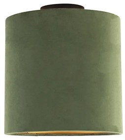 Plafoniera cu abajur din catifea verde cu auriu 25 cm - Combi negru