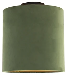 Plafoniera cu abajur din catifea verde cu auriu 25 cm - Combi negru