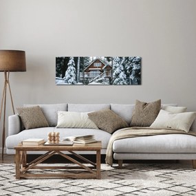 Tablou - Cabană din lemn (cu ceas) (90x30 cm)