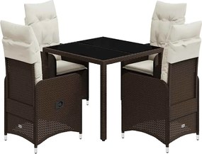 vidaXL Set bistro de grădină, 5 piese, cu perne, maro, poliratan