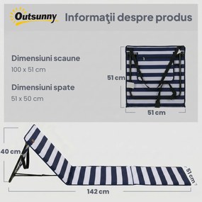 Outsunny Set 2 Șezlonguri Pliabile cu Unghi Reglabil și Buzunar cu Fermoar, 142x51x40 cm, Albastru | Aosom Romania