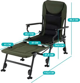 Scaun de pescuit mare cu suport pentru picioare