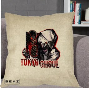 Perna Personalizata Tokyo Ghoul Ken Kaneki Anime, 40x40 cm, Crem, Husa Detasabila, Perna Inclusa, BEKZ®