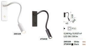 Aplica LED cu brat flexibil, incastrabila perete fals, IO AP BIANCO