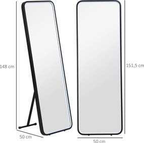 HOMCOM Oglindă corp întreg cu lumină LED Oglindă de podea 151,5x50 cm Independentă sau pentru perete cu lumină reglabilă în 3 culori | Aosom Romania