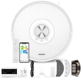 Sencor - Aspirator robot 2 în 1 cu mop, 50 W, baterie 5000 mAh, Wi-Fi, alb, telecomandă inclusă