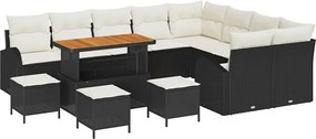 vidaXL Set de canapele pentru grădină cu pernă 13 pcs Negru poliratan
