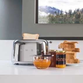Prajitor de paine SMEG 50's Style TSF01SSEU, 950 W, 2 felii, 6 trepte, Tava pentru firimituri, Cablu integrat, Otel inoxidabil, Argintiu