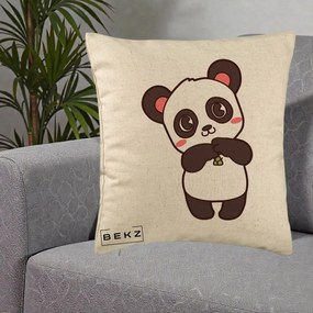 Perna Personalizata Panda Kawaii cu Bambus, 40x40 cm, Bej, Husa Detasabila, Perna Inclusa, BEKZ®