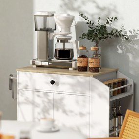 HOMCOM Cărucior de bucătărie cu sertar, dulap, raft pentru condimente, suport pentru prosoape,  82 x 38 x 86,5 cm, Alb/Stejar | Aosom Romania