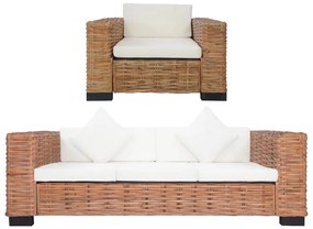 vidaXL Set canapea cu perne, 2 piese, ratan natural