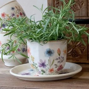 Ghiveci din ceramică cu flori de câmp, crem, H12,5/D14 cm, „Fleurville”