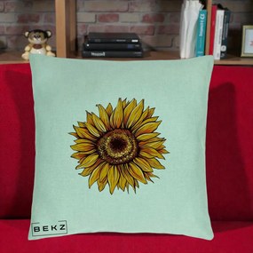 Perna Decorativa Floarea Soarelui Vibranta, 40x40 cm, Verde Menta, Husa Detasabila, Perna Inclusa, BEKZ®