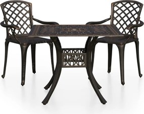 vidaXL Set mobilier de bistro, 3 piese, bronz, aluminiu turnat
