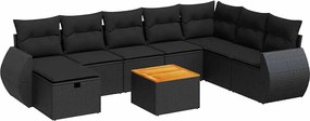 vidaXL Set mobilier de grădină cu perne, 9 piese, negru, poliratan