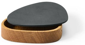 Cutie de depozitare gri antracit-în culoare naturală din lemn și din piele ecologică cu capac, decorativă 14x12,5x3,5 cm Curve Nupo – LIND DNA