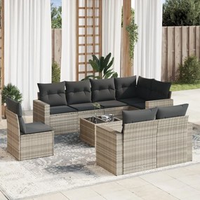 vidaXL Set canapele de grădină cu perne, 9 piese gri deschis poliratan