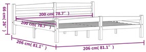Cadru de pat, gri inchis, 200x200 cm, lemn masiv de pin Morke gra, 200 x 200 cm