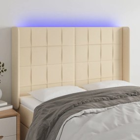 3124051 vidaXL Tăblie de pat cu LED, crem, 147x16x118/128 cm, textil