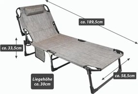 Șezlong pliabil, gri, 189,5 x 58,5 x 33,5 cm