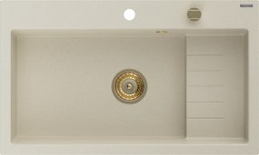 Mexen Omar chiuvetă de bucătărie din granit cu 1 cuvă 800 x 480 mm, bej, sifon auriu - 6520801005-69-G