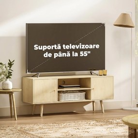 HOMCOM Comodă TV pentru Televizoare de Până la 55", cu 2 Dulapuri și 2 Rafturi, Culoare Lemn | Aosom Romania