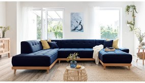 Canapea extensibilă în formă de "U" cu șezlong pe partea stângă Miuform Dazzling Daisy, albastru marin