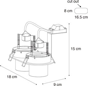 Set de 6 spoturi încastrate albe GU10 50mm cu 2 lumini - Installa