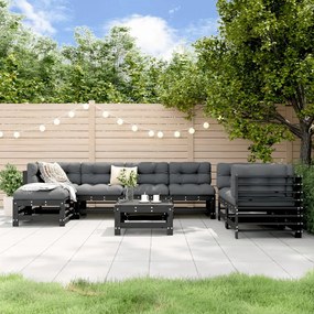 3186582 vidaXL Set mobilier relaxare grădină, 8 piese, negru, lemn masiv pin