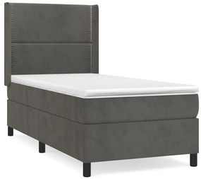 3132598 vidaXL Pat box spring cu saltea, gri închis, 90x200 cm, catifea