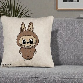 Perna Personalizata Labubu Maro Natural Solo, 40x40 cm, Bej Canapea, Husa Detasabila, Perna Inclusa, BEKZ®