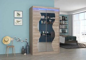 Dulap cu usi glisante si oglinda + iluminare LED, Oswald 120 + LED, 120 cmx200 cmx58 cm, ADRK Furniture (Culoare: Alb)