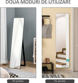 HOMCOM Oglindă de Podea sau Perete cu Cadru din Lemn, Oglindă cu Suport, Pliabil cu Balama, 37x43x156 cm, Nuc | Aosom Romania