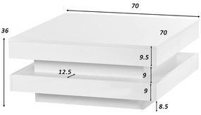 Măsuță de Cafea Modernă Pătrată Lucioasă cu Placă Rotativă la 360° și Iluminare LED în 16 Culori, 70x70x36 cm, Albă