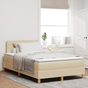 vidaXL Pat cu arcuri cu saltea și LED crem 120x200 cm țesătură