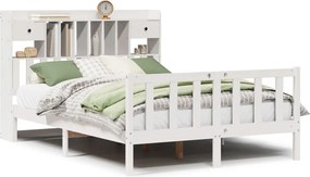vidaXL Pat cu bibliotecă fără saltea, alb, 140x190 cm, lemn masiv pin
