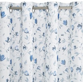 Draperie decorativă subtilă alb-albastră, cu motiv floral Lungime: 250 cm