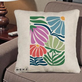 Perna Decorativa Flori Grafice Multicolore Modern, 40x40 cm, Bej Canapea, Husa Detasabila, Perna Inclusa, BEKZ®