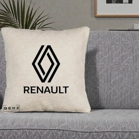 Perna Personalizata cu emblema Renault, 40x40 cm, Bej Canapea, Husa Detasabila, Perna Inclusa, BEKZ®