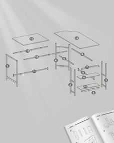 Birou in forma L, 138 x 138 x 76 cm, PAL melaminat / metal, alb, Vasagle