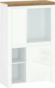 Comoda VIGO 2D, alb lucios/stejar wotan, PAL laminat, 98x42x157 cm