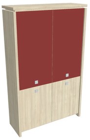 Dulap înalt Verno 128 x 46 x 210 cm, uși combinate, salcâm / roșu