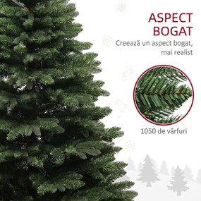 HOMCOM Brad de Crăciun Artificial cu 1050 Crengi Ignifuge, Pom de Crăciun Realist în Formă de Pin, Ø120x180 cm, Verde | Aosom Romania