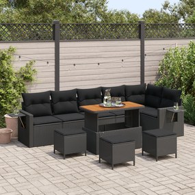 vidaXL Set de sofa pentru grădină de 9 piese cu perne din ratan poli negru și acacia