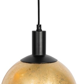 Lampă suspendată de design neagră cu sticlă aurie cu 3 lumini - Bert